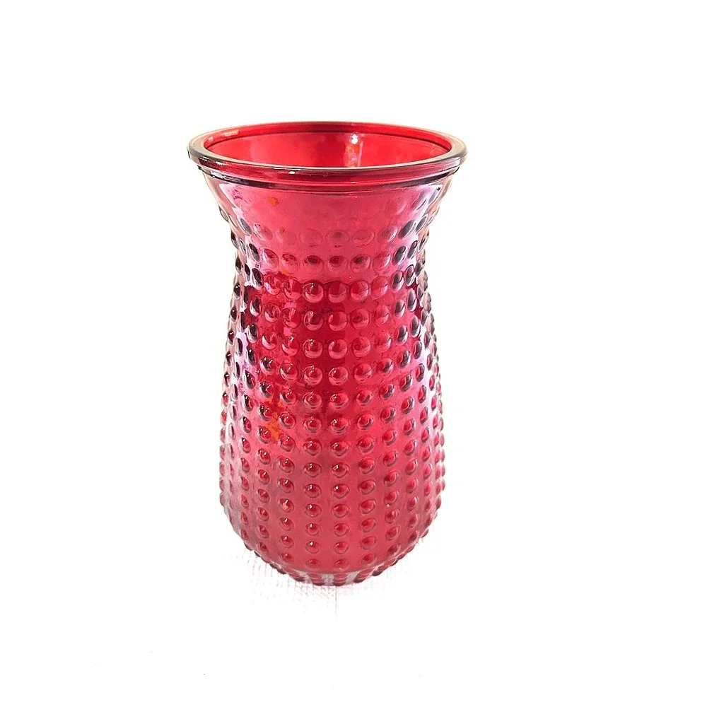 Vintage Red Hobnail Art Glass XL Dimpled Dot Pattern Mid-Century Decor